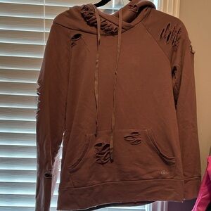 Alo Distressed Pullover Hoodie in Dusty Pink